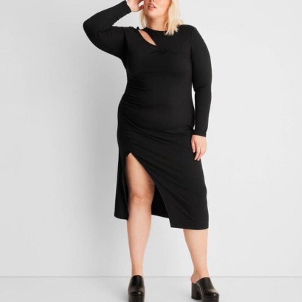 Future Collective‎ with Reese Blutstein Long Sleeve Cut-Out Draped Midi Dress